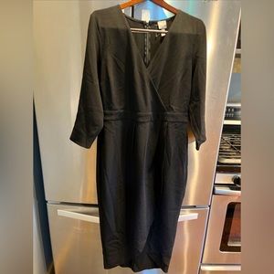 ASOS BLACK Wrap front V NECK Dress UK14/ SIZE 10 USA not lined stretch knit long